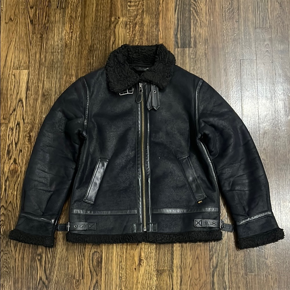 Black Faux Shearling Leather Jacket